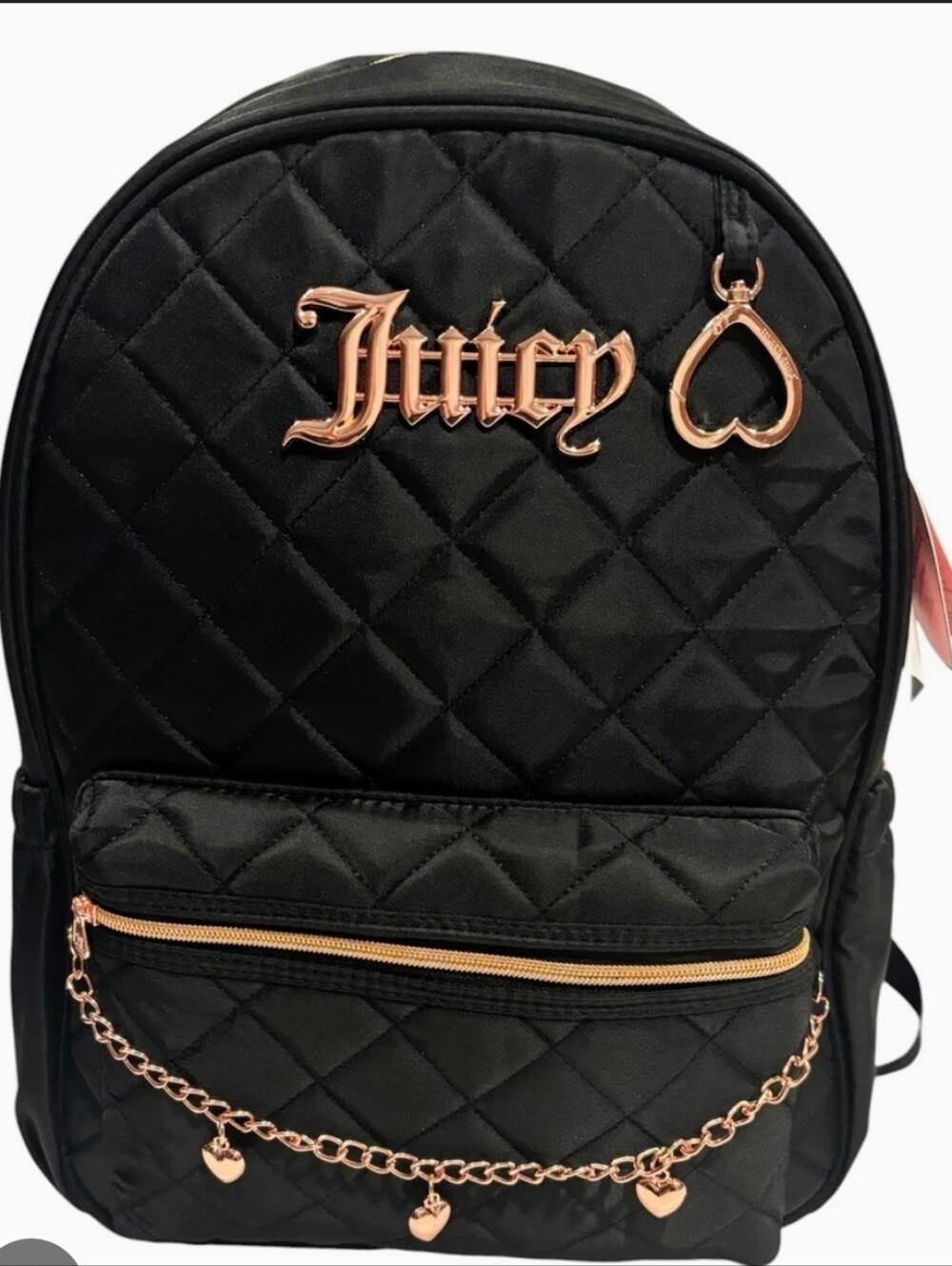 Juicy Couture Black Quilted Backpack with Rose Gold Chain Accents - Picture 4 of 6